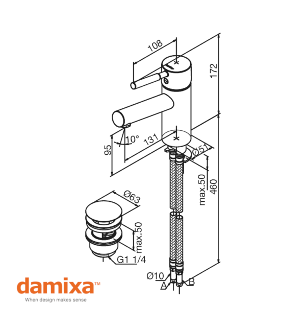 MONOMANDO LAVABO MERKUR CON VALVULA DAMIXA MEDIDAS