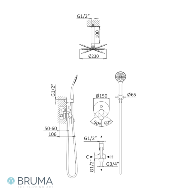 MEDIDAS KIT DUCHA EMPOTRADO TECHO SPRING BRUMA