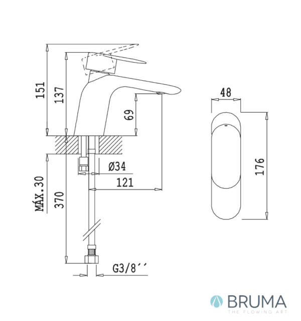 MEDIDAS MONOMANDO LAVABO SPRING BRUMA