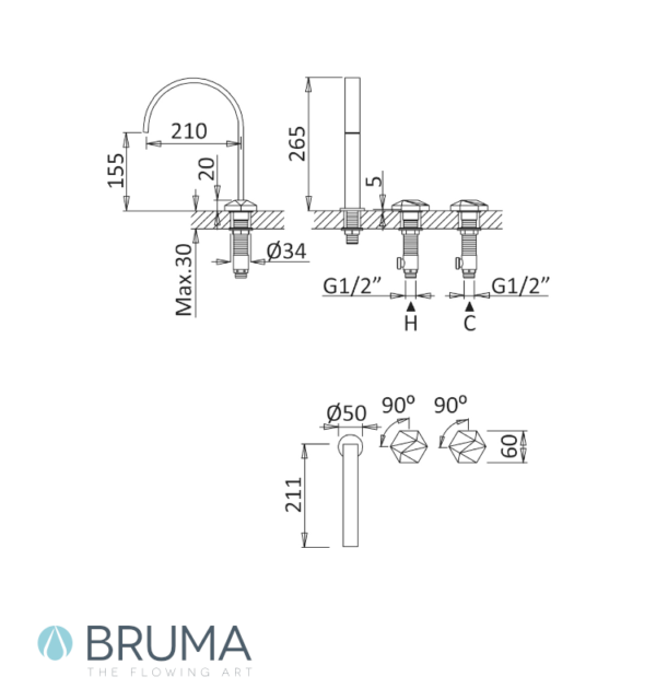 MEDIDAS BATERIA AMERICANA LAVABO UTOPIA BRUMA