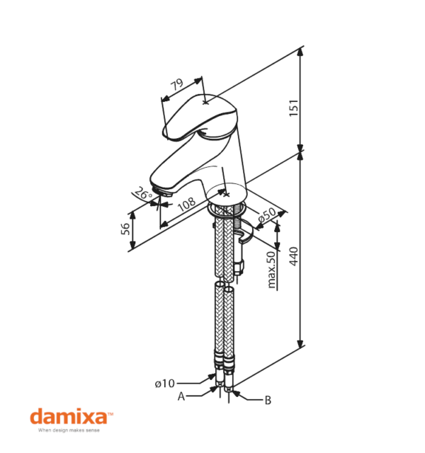 MEDIDAS MONOMANDO LAVABO SPACE DAMIXA