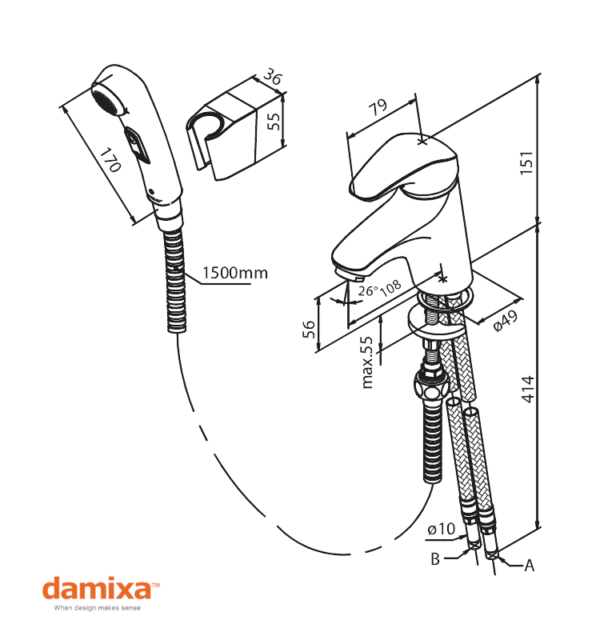 MEDIDAS MONOMANDO LAVABO+BIDE SPACE DAMIXA