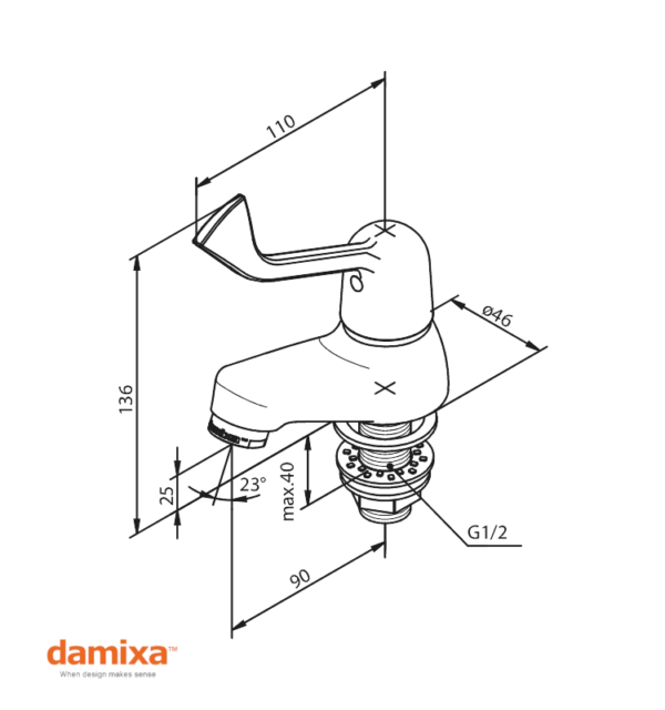 MEDIDAS GRIFO LAVABO MANETA ESPECIAL SPACE DAMIXA