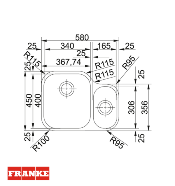 MEDIDAS FREGADERO INOX ARMONIA AMX-160 FRANKE