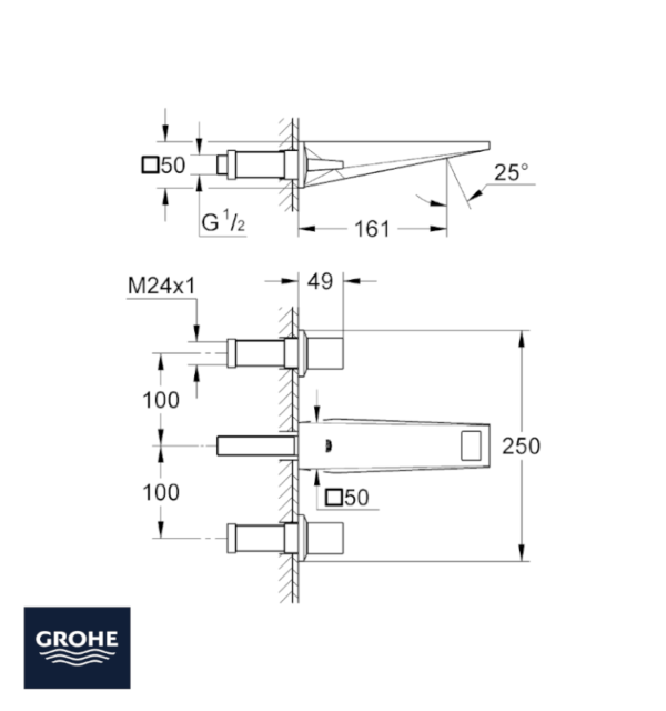 BATERIA DE LAVABO MURAL ALLURE BRILLIANT GROHE MEDIDAS