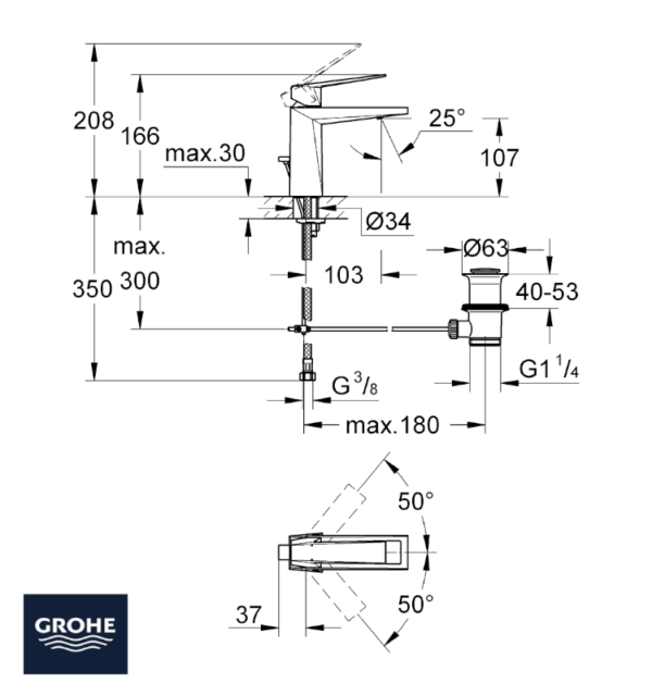 MONOMANDO LAVABO ALLURE BRILLIANT GROHE VACIADOR AUTOMATICO