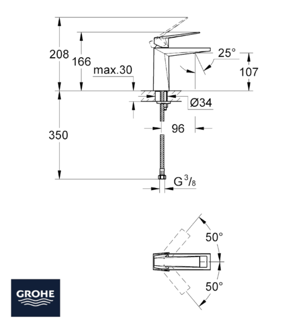 MONOMANDO LAVABO ALLURE BRILLIANT GROHE MEDIDAS