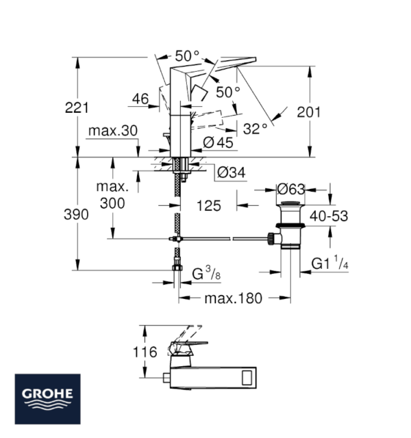 MONOMANDO LAVABO ALLURE BRILLIANT L GROHE CON VACIADOR AUTOMATICO