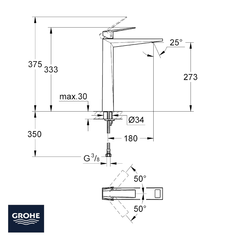 MONOMANDO LAVABO ALLURE BRILLIANT XL GROHE MEDIDAS
