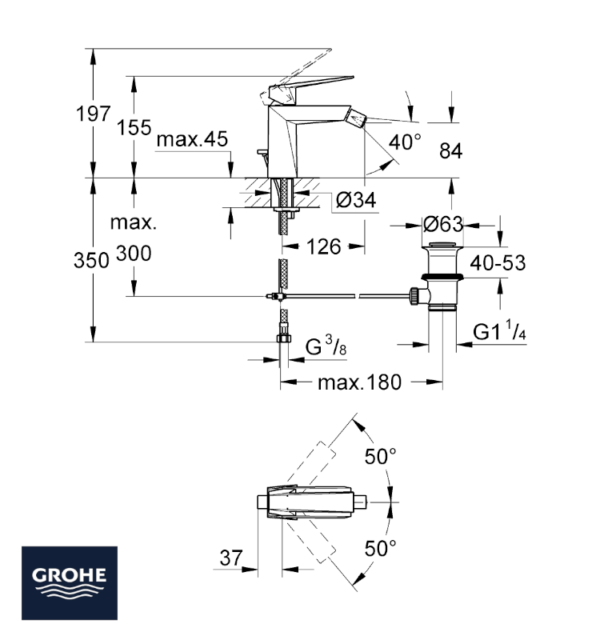 MONOMANDO BIDE ALLURE BRILLIANT GROHE MEDIDAS