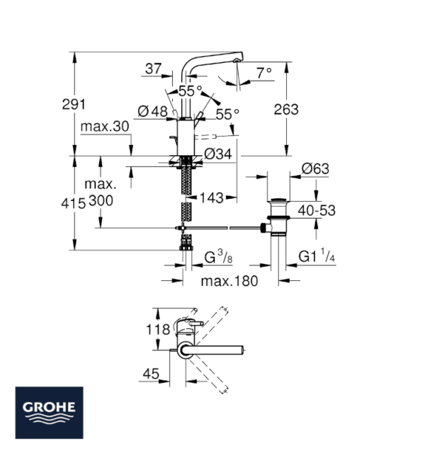 MONOMANDO LAVABO CONCETTO GROHE MEDIDAS