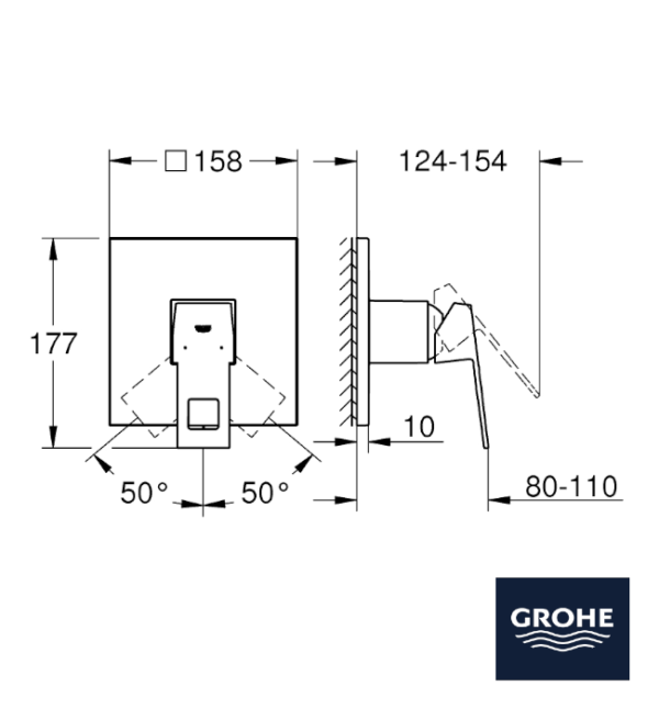 MONOMANDO DUCHA EMPOTRADO EUROCUBE GROHE MEDIDAS