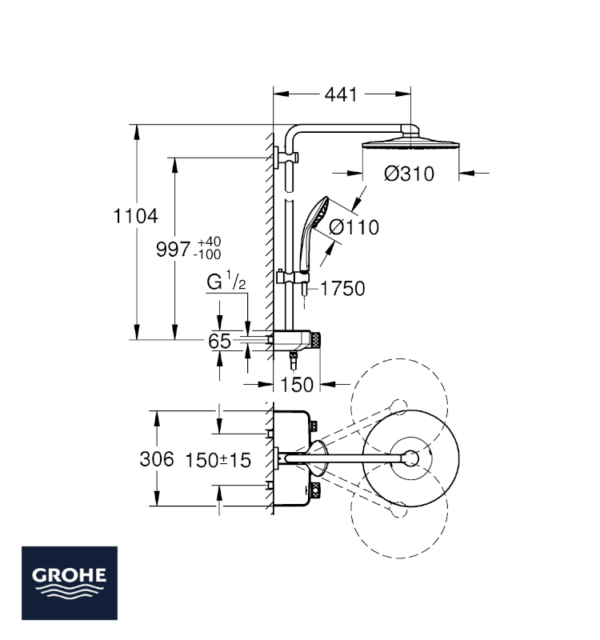 COLUMNA DUCHA EUPHORIA SMARTCONTROL SYSYEM 310 DUO GROHE MEDIDAS