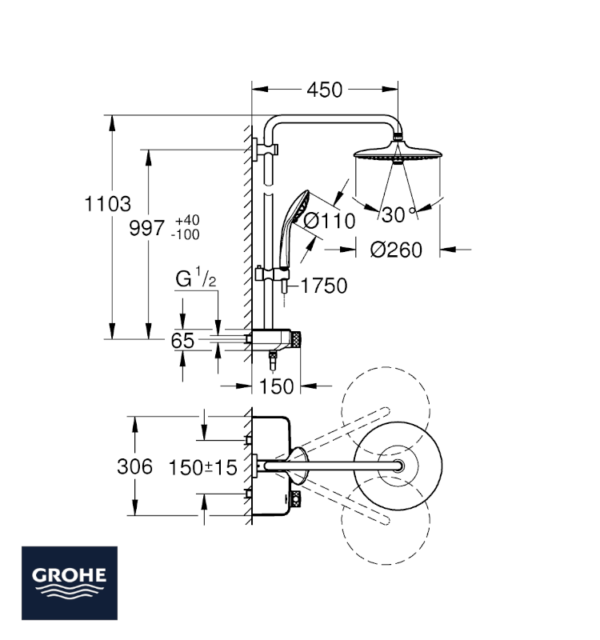 COLUMNA DUCHA EUPHORIA SMARTCONTROL SYSTEM 260 MONO GROHE