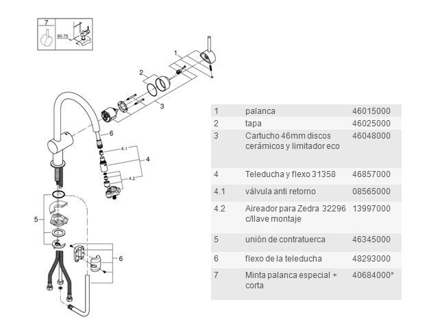 GROHE Minta, Grifo de cocina (caño alto extraíble, forma en L