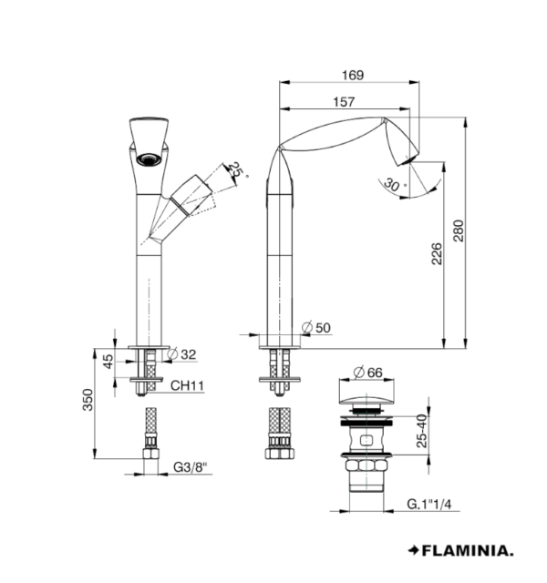 MEDIDAS MONOMANDO LAVABO CAÑO ALTO FOLD FLAMINIA