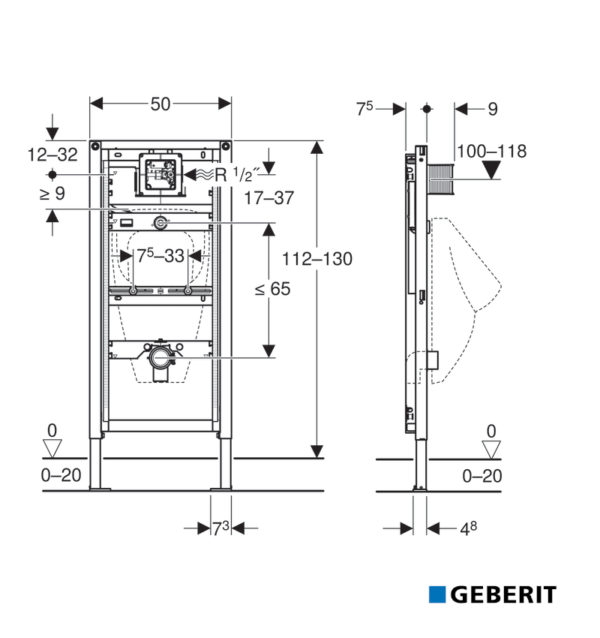 MEDIDAS BASTIDOR URINARIO 112-130cm UNIVERSAL DUOFIX GEBERIT