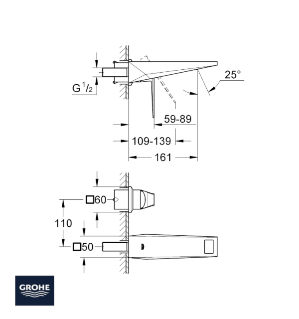 MEDIDAS MONOMANDO LAVABO MURAL ALLURE BRILLIANT GROHE