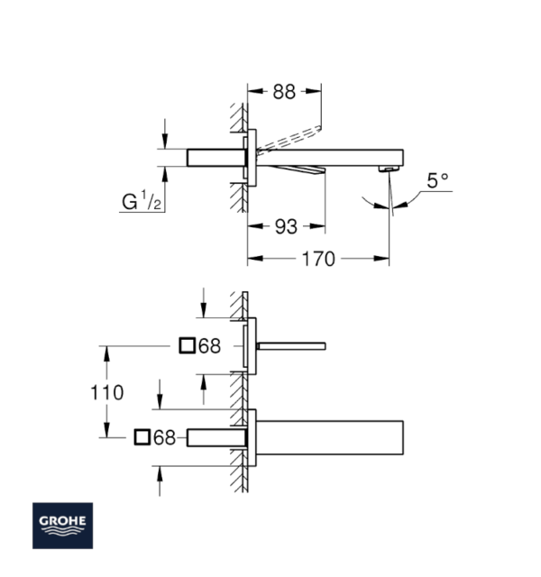 MEDIDAS MONOMANDO LAVABO MURAL EUROCUBE JOY GROHE