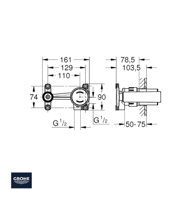 MEDIDAS CUERPO EMPOTRADO MEZCLADOR JOYSTICK GROHE