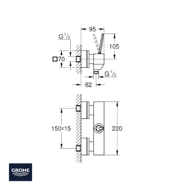 MEDIDAS MONOMANDO DUCHA EUROCUBE JOY GROHE