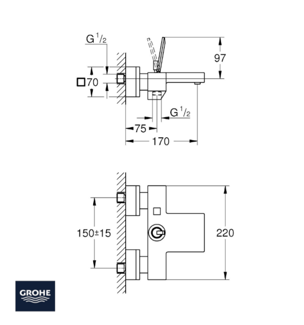 MEDIDAS MONOMANDO BAÑO DUCHA EUROCUBE JOY GROHE