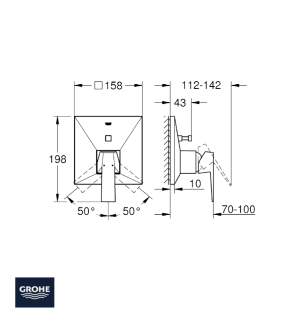 MEDIDAS MEZCLADOR CON INVERSOR 2 VIAS ALLURE BRILLIANT GROHE