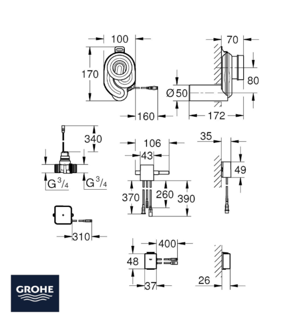 MEDIDAS SENSOR TEMPERATURA BLUETOOTH URINARIO GROHE