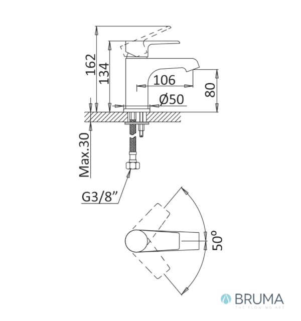 MEDIDAS MONOMANDO LAVABO NAUTIC BRUMA