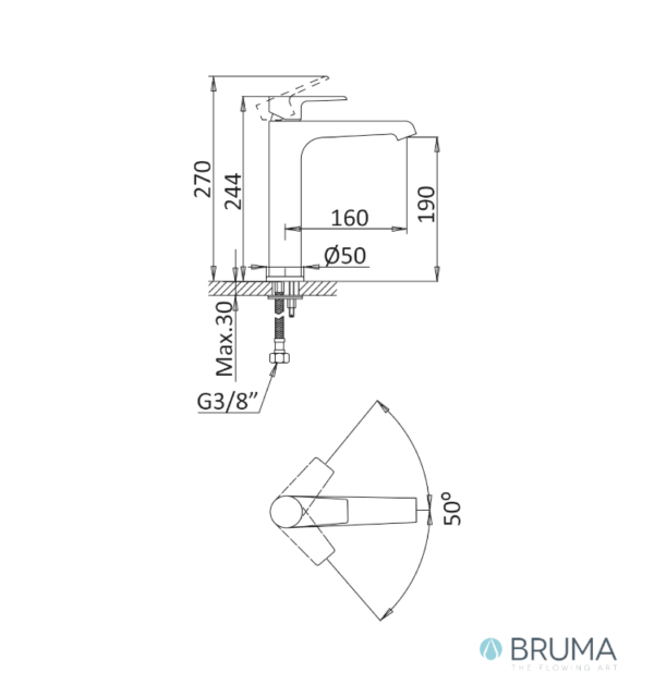 MEDIDAS MONOMANDO LAVABO ALTO NAUTIC BRUMA