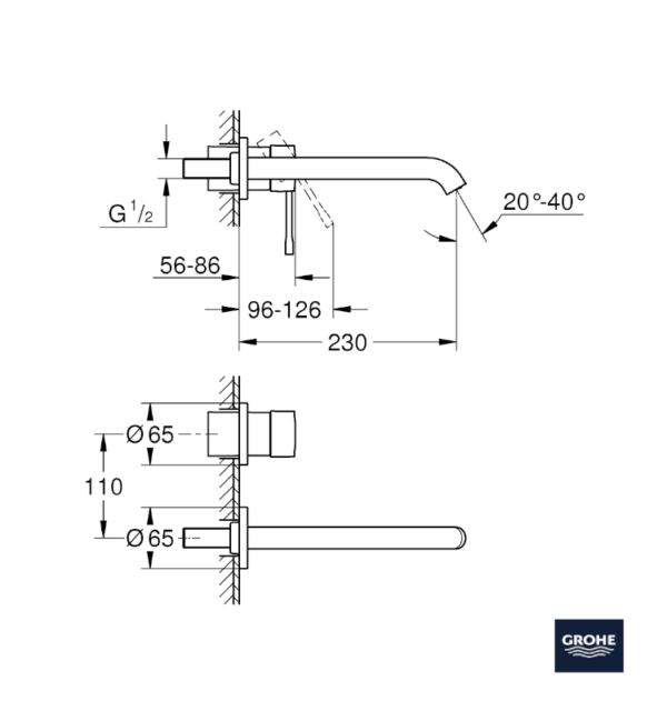 MEDIDAS MONOMANDO LAVABO MURAL ESSENCE GROHE