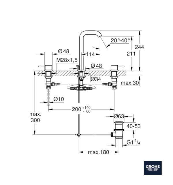 MEDIDAS BATERIA LAVABO L ESSENCE GROHE