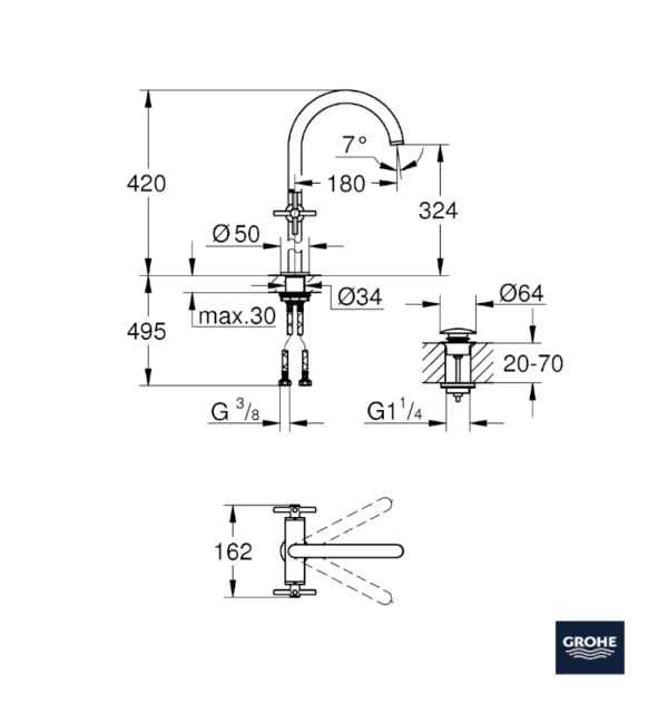 MEDIDAS MONOBLOCK LAVABO XL ATRIO GROHE