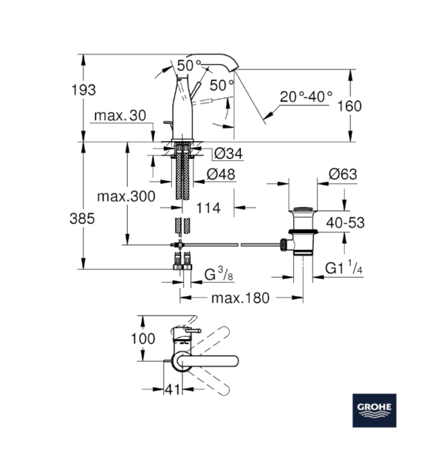 MEDIDAS MONOMANDO DE LAVABO ESSENCE GROHE