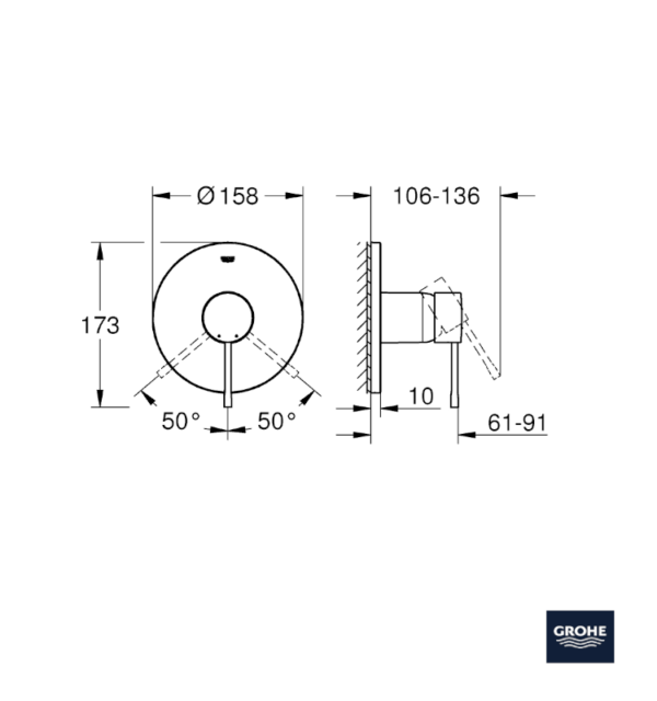 MEDIDAS MONOMANDO DUCHA EMPOTRADO ESSENCE GROHE