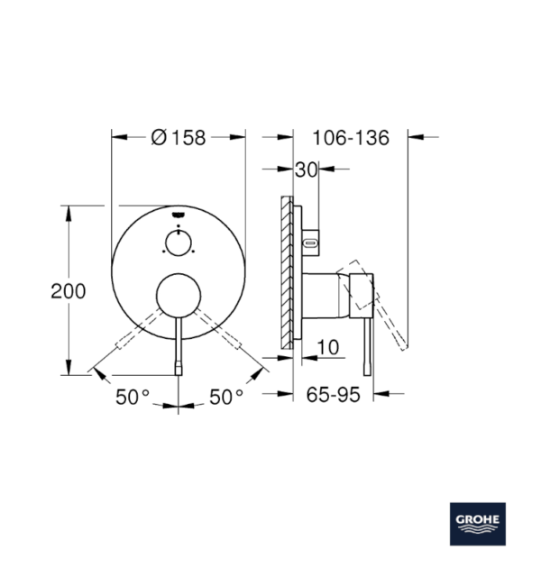 MEDIDAS MEZCLADOR CON INVERSOR DE 3 VIAS ESSENCE GROHE