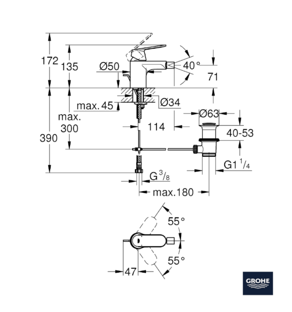 MEDIDAS MONOMANDO BIDE EUROSMART COSMOPOLITAN GROHE