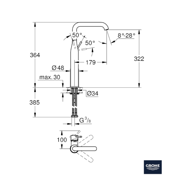 MEDIDAS MONOMANDO LAVABO XL ESSENCE GROHE