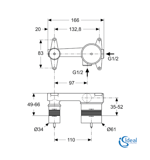 MEDIDAS CUERPO EMPOTRADO LAVABO A PARED IDEAL STANDARD