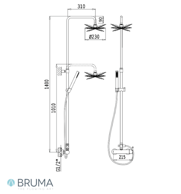 MEDIDAS COLUMNA DUCHA BRAZO FIJO INFANTE BRUMA