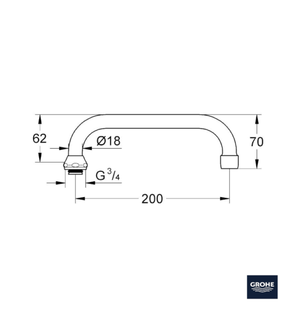 MEDIDAS CAÑO TUBULAR GIRATORIO EN U ATLANTA 200mm GROHE