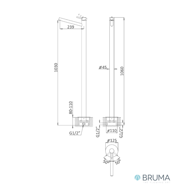 MEDIDAS MONOMANDO LAVABO A SUELO LUSITANO BRUMA