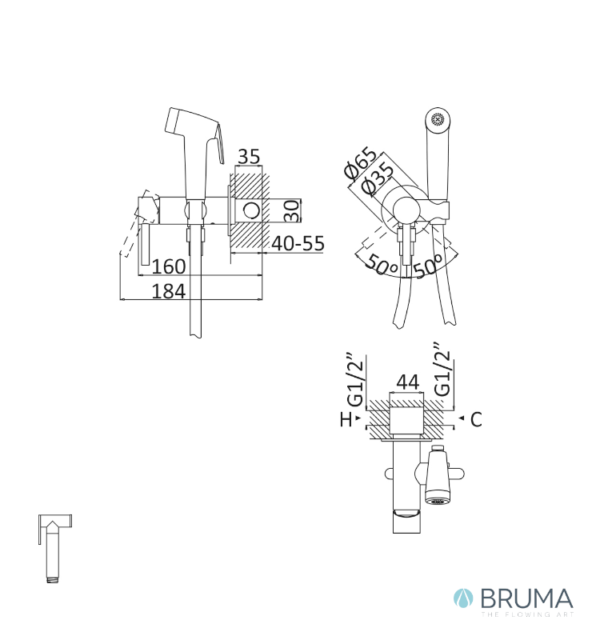 MEDIDAS MEZCLADOR EMPOTRAR PARA BIDE/WC LUSITANO BRUMA