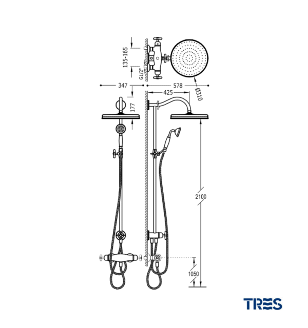 MEDIDAS CONJUNTO DUCHA TERMOSTATICA MONOCLASIC TRES GRIFERIA