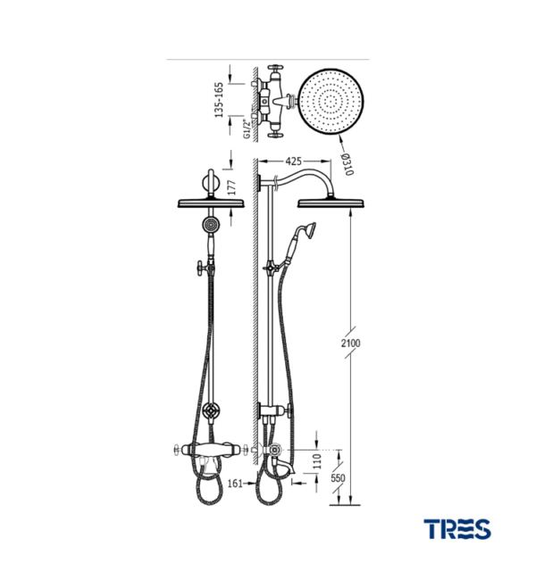 MEDIDAS CONJUNTO BAÑERA-DUCHA TERMOSTATICA MONOCLASIC TRES GRIFERIA