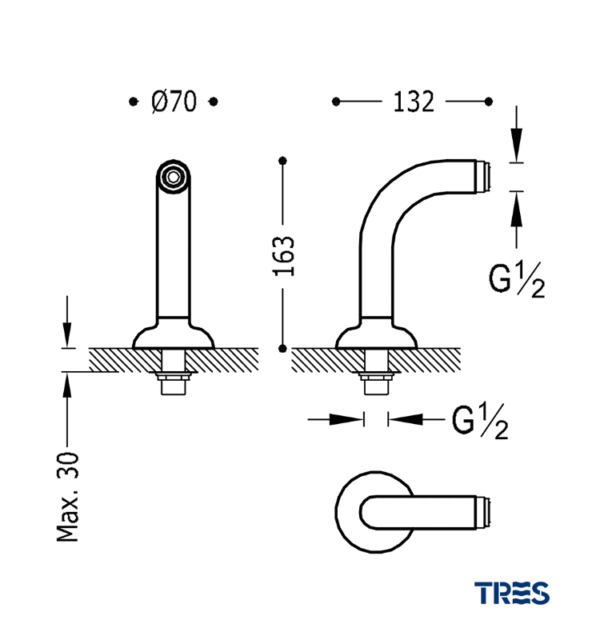 MEDIDAS CODO ADAPTADOR BAÑO-DUCHA MONOCLASIC TRES GRIFERIA