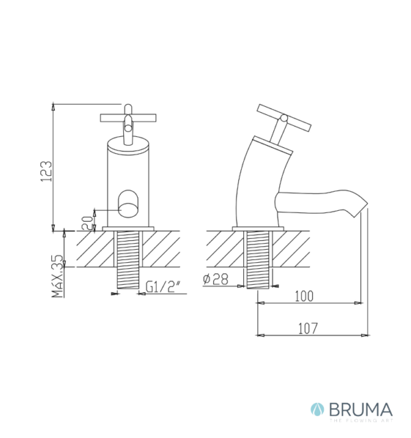 MEDIDAS GRIFO DE UNA AGUA FRIA HERA BRUMA