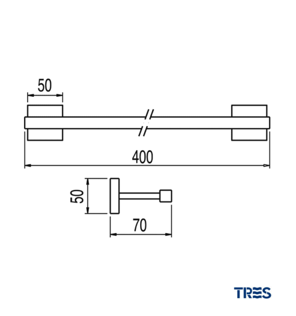 MEDIDAS TOALLERO 400mm CUADRO TRES GRIFERIA