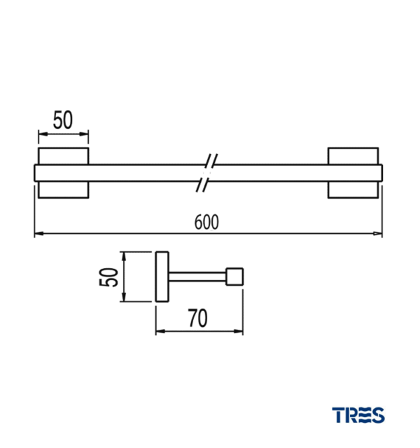MEDIDAS TOALLERO 600mm CUADRO TRES GRIFERIA