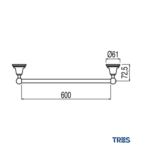 MEDIDAS TOALLERO BARRA 600mm CLASIC TRES GRIFERIA